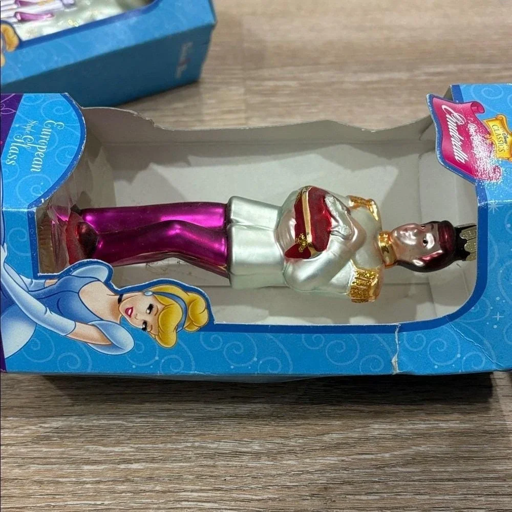 Disney Cinderella European Glass Ornament‎ Set Santa's Best 2000 NIB